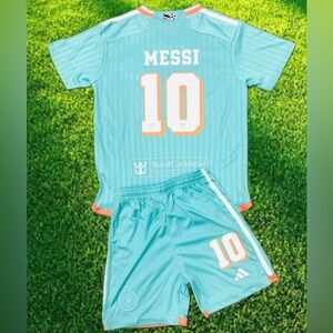 YOUTH Messi Adidas Soccer Jersey Kids Teal/Orange Kit Jersey + Shorts Set - NWT